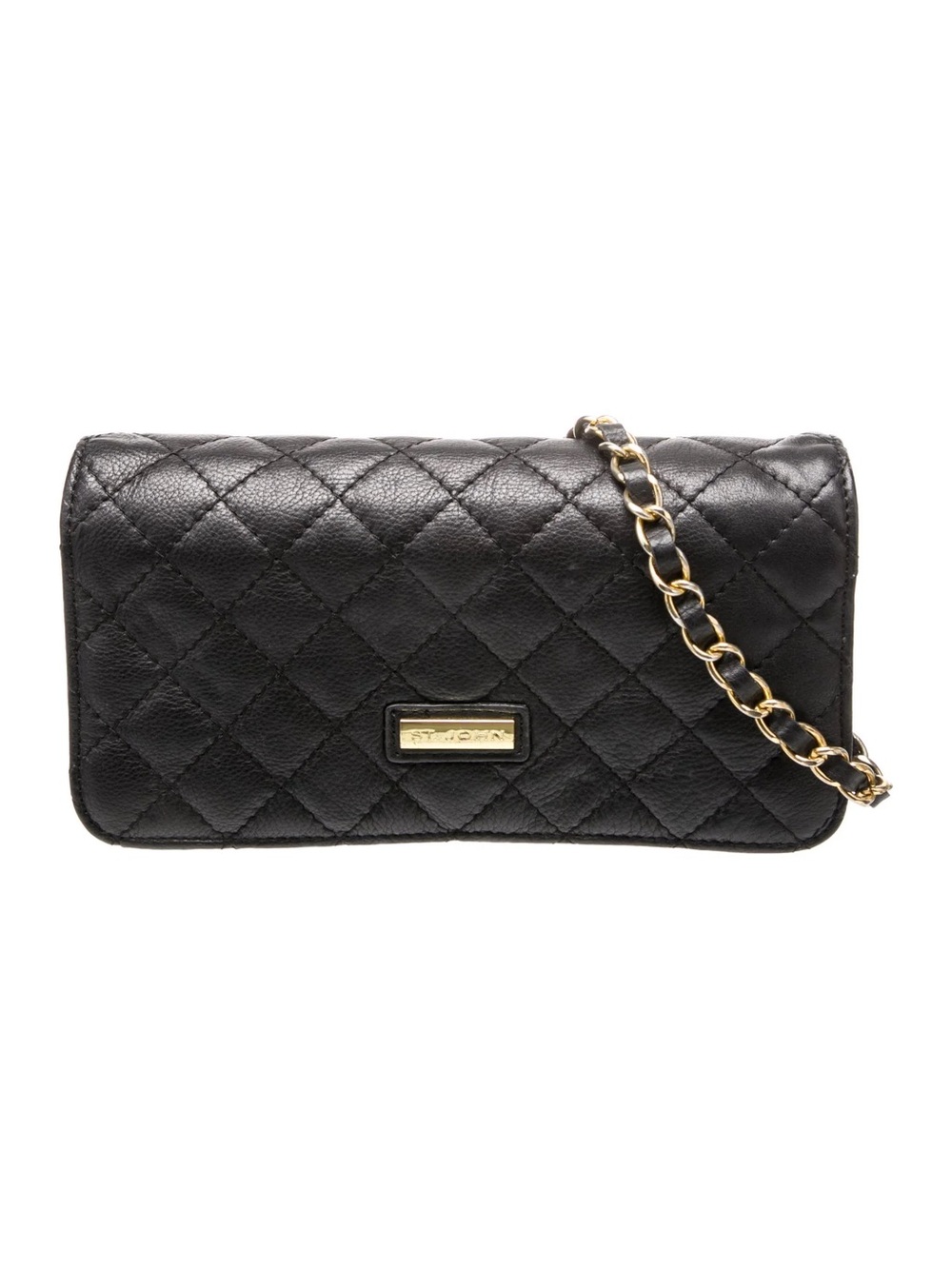 St John Black Quilted Chain Shoulder Bag
